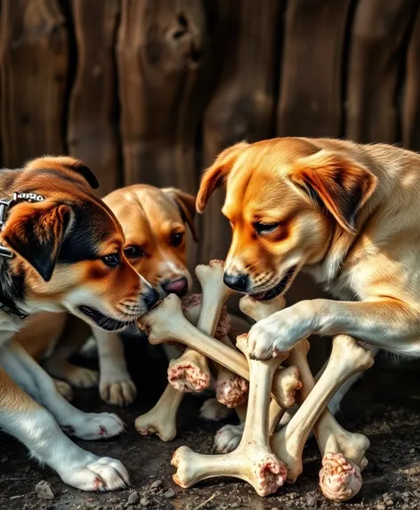 dogs eating chicken bones