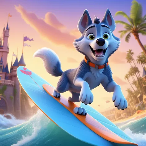 cute wolf surfing