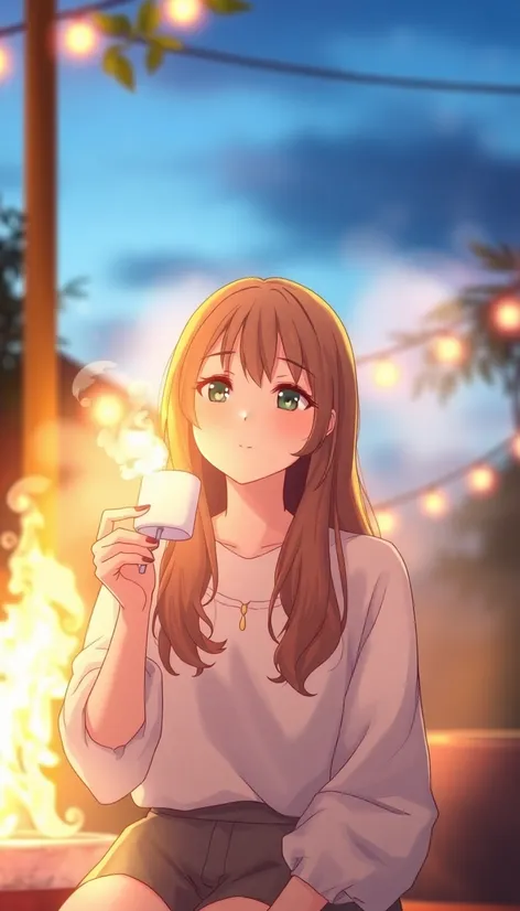 anime girl burning marshmellow