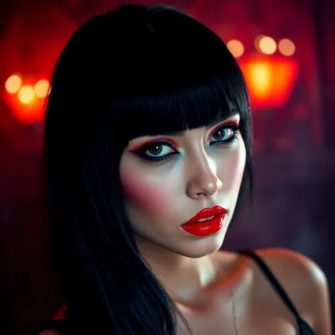 black hair red lipstick