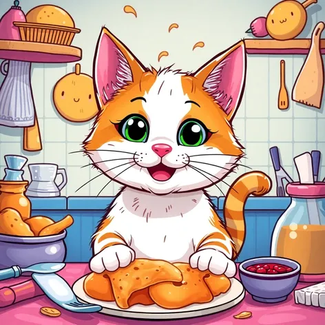 cat eating cartoon