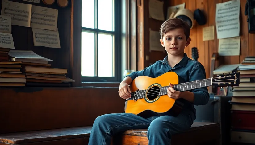 boy tuning guitar in