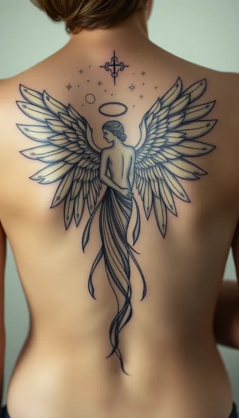 angel on back tattoo