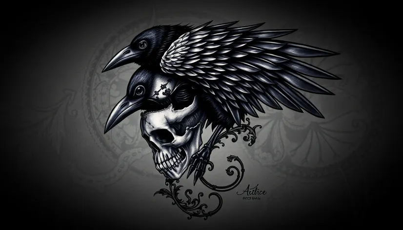 raven and skull tattoo