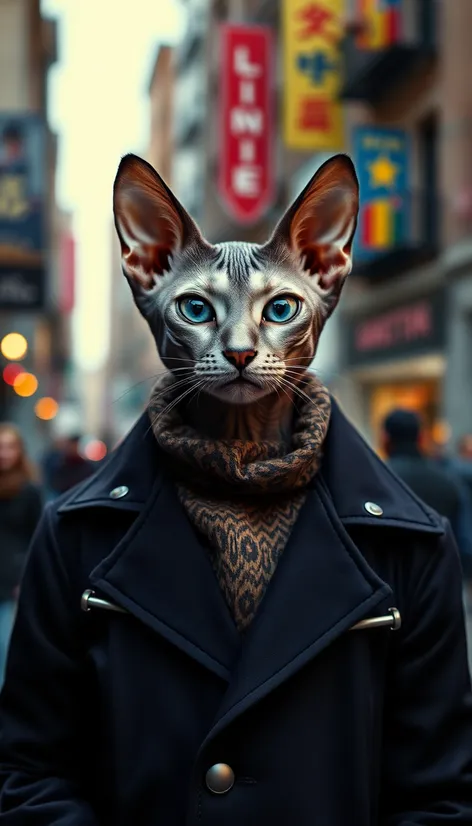 hairless cat in clothes