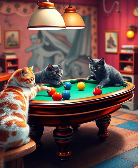 cats playing pool painting