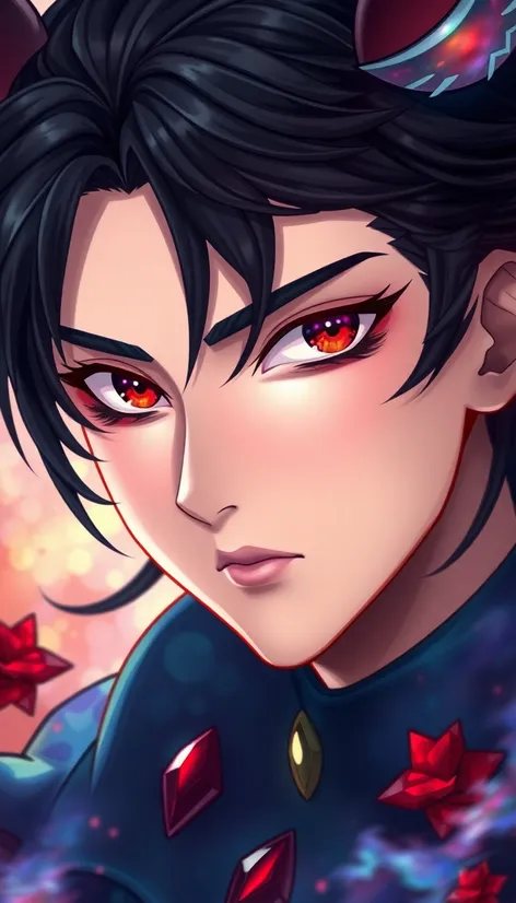 black hair red eyes