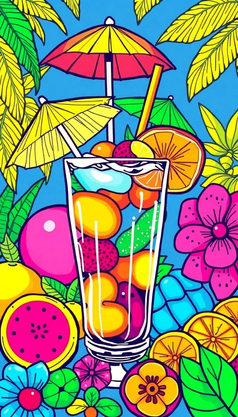 tropical drink line art