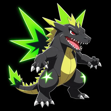 black tyranitar with green