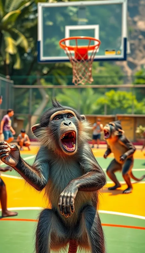 monkeys playing basketball