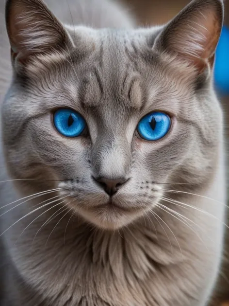 grey cat with blue