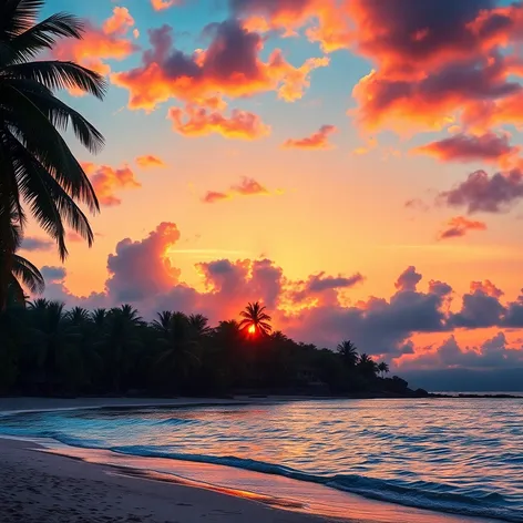 tropical island sunset