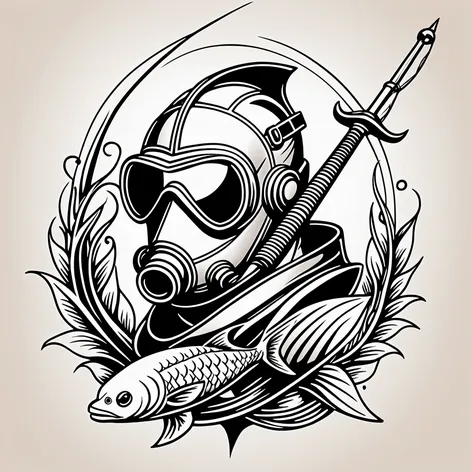 dive mask, harpoon, fish