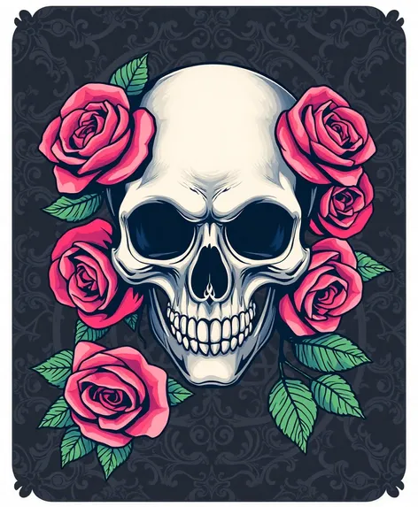 skull with roses drawing