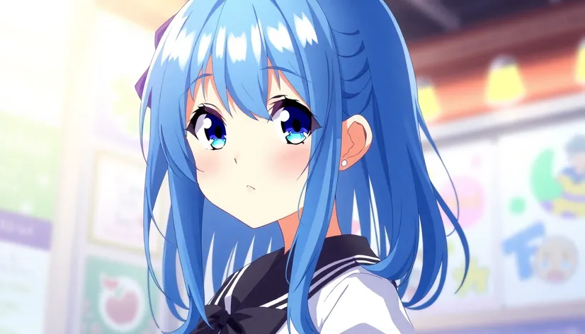 blue hair girl anime