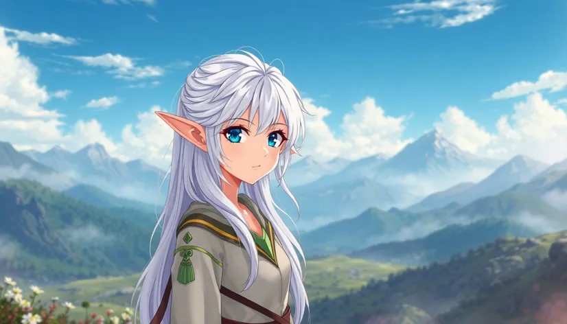 white hair elf anime