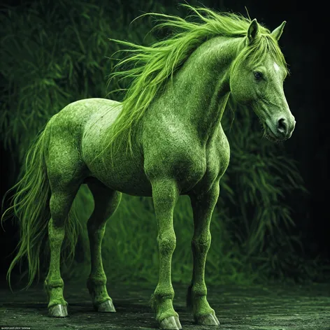 green horse, six legs,