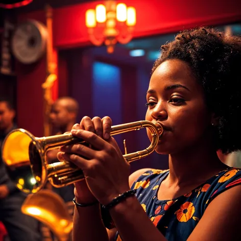 Black girl blowing trumpet