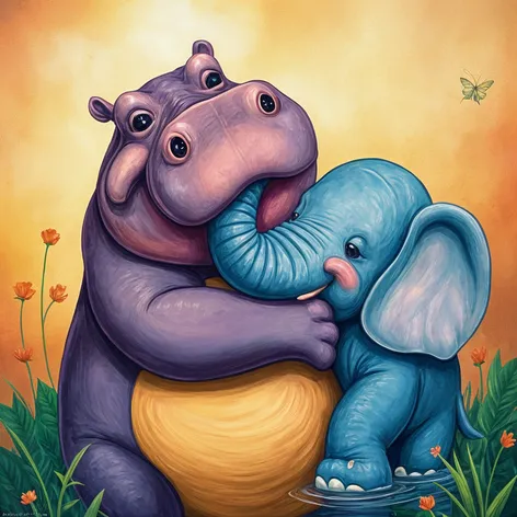 hippo hugging elephant