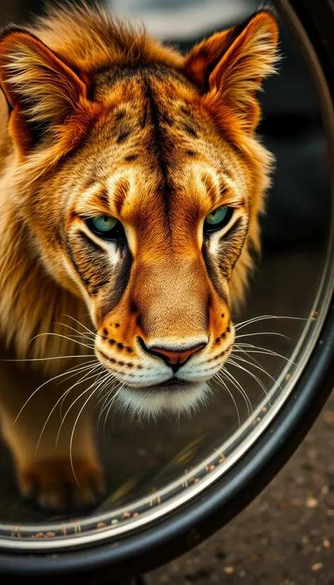 cat lion in mirror