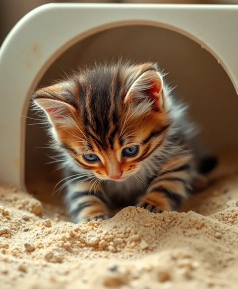 kitten playing with litter