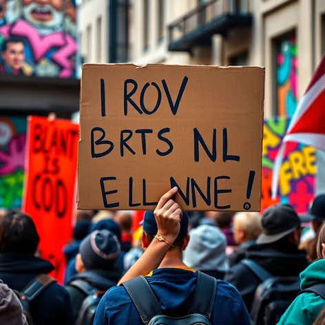 holding up cardboard sign