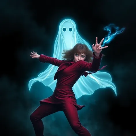 girl fighting ghost symbol