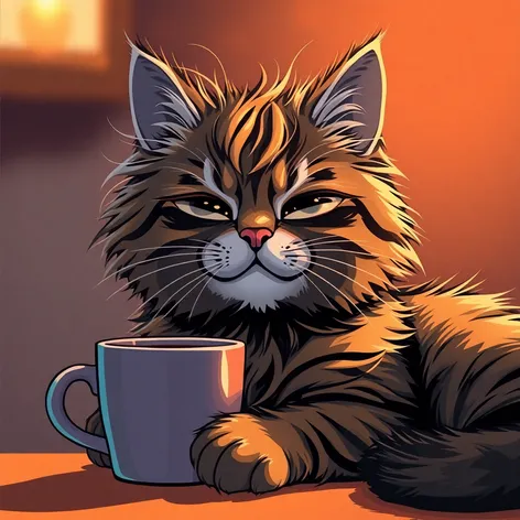 messy hair cat coffee