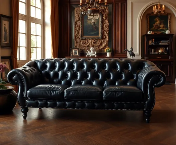 black leather settee