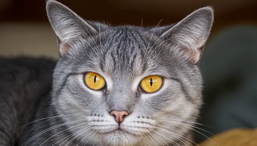 gray cat with yellow