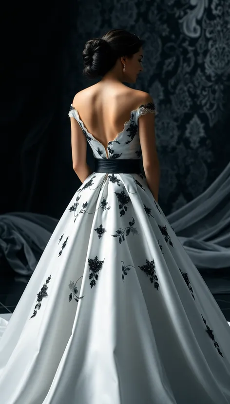 white black wedding gown