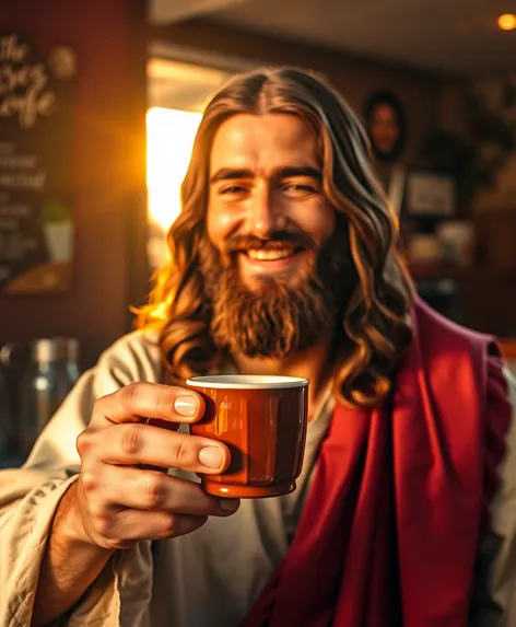 jesus drinking coffee