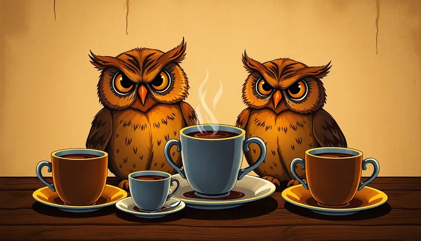 grumpy owls with coffee