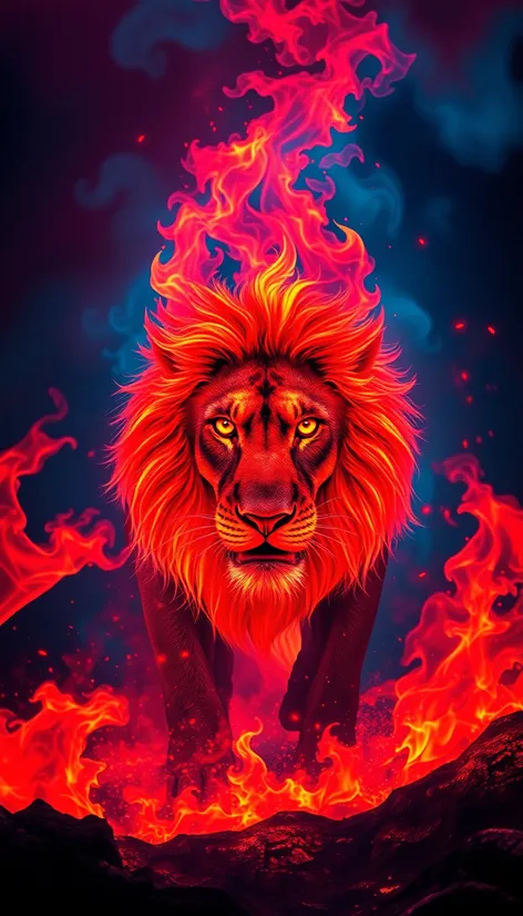 red blue fire lion