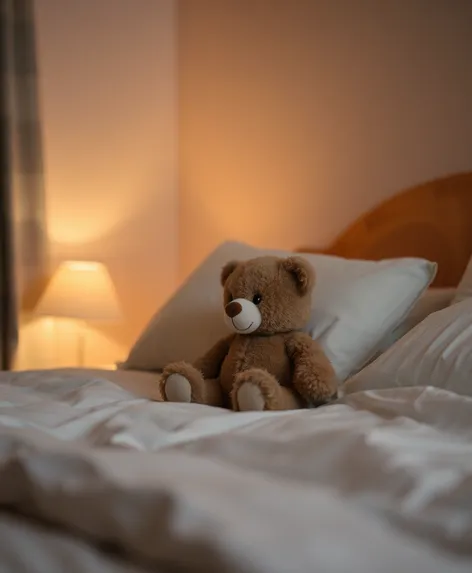 teddy bear on bed