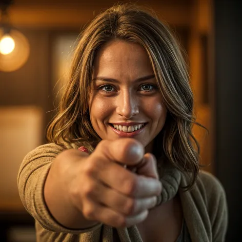 german smiling woman pointing