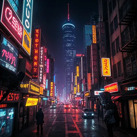 Dystopian, cyberpunk, city scape,