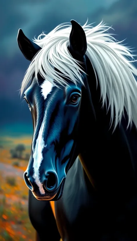 black horse white mane