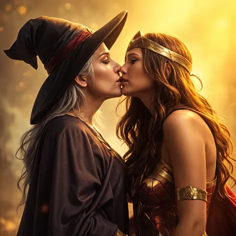 Old witch kissing Wonder