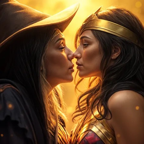 Old witch kissing Wonder