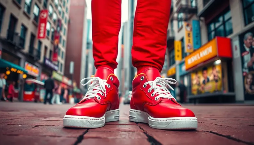 red with white shoes