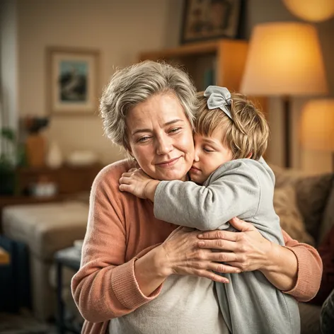 grandma and child hug