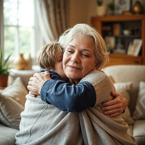 grandma and child hug