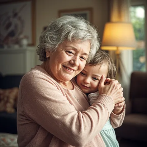 grandma and child hug