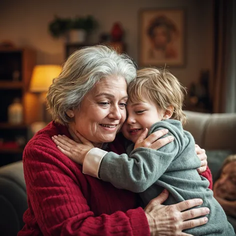 grandma and child hug