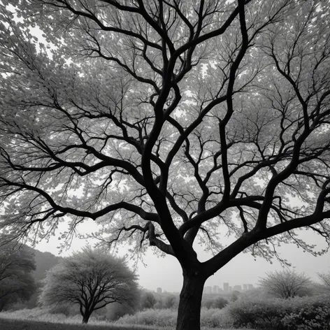 black and white tree