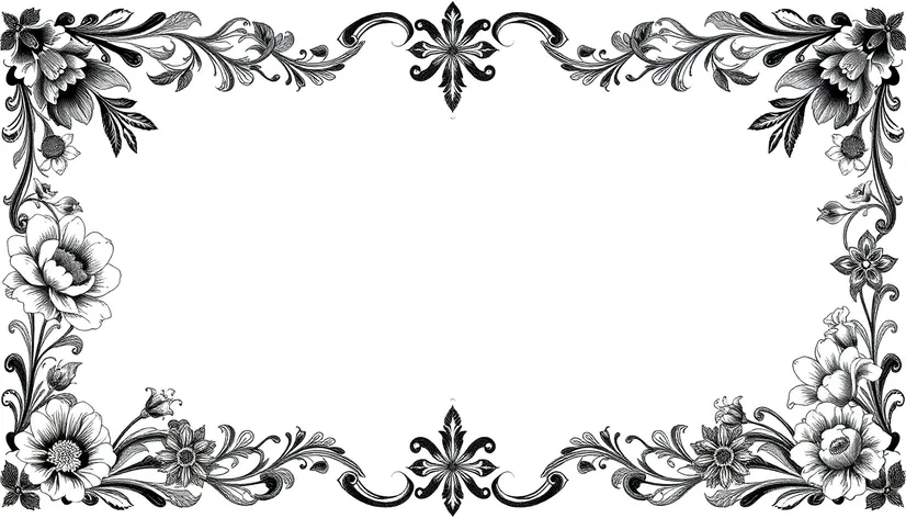 black white floral border