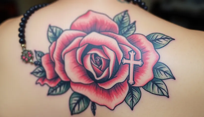 rosary and rose tattoo