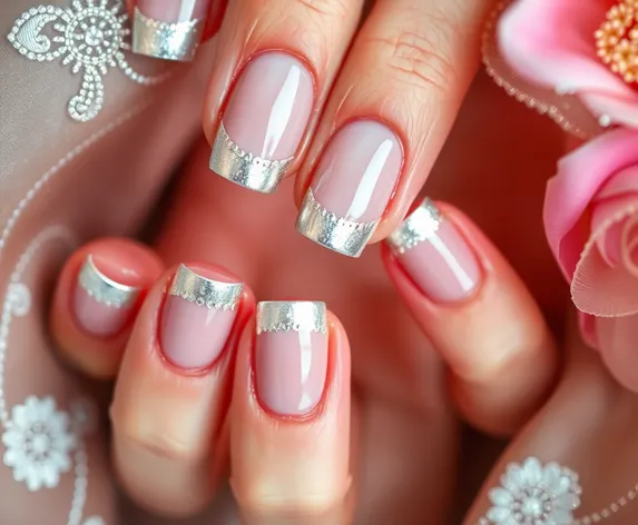 silver french tip nails