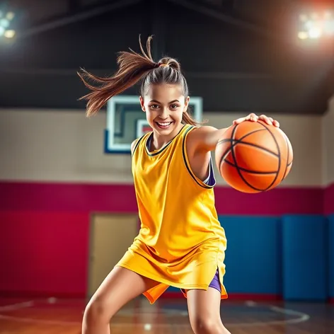 animated sporty girl basketball